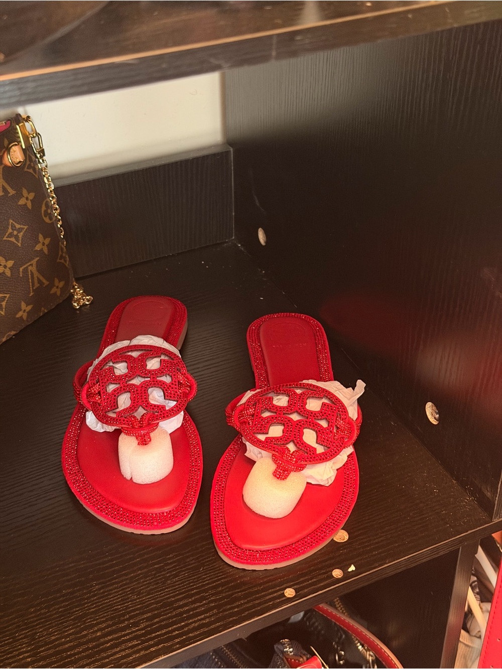 Tory Burch Red Women's Decorative Slide Sandals - Designer Style